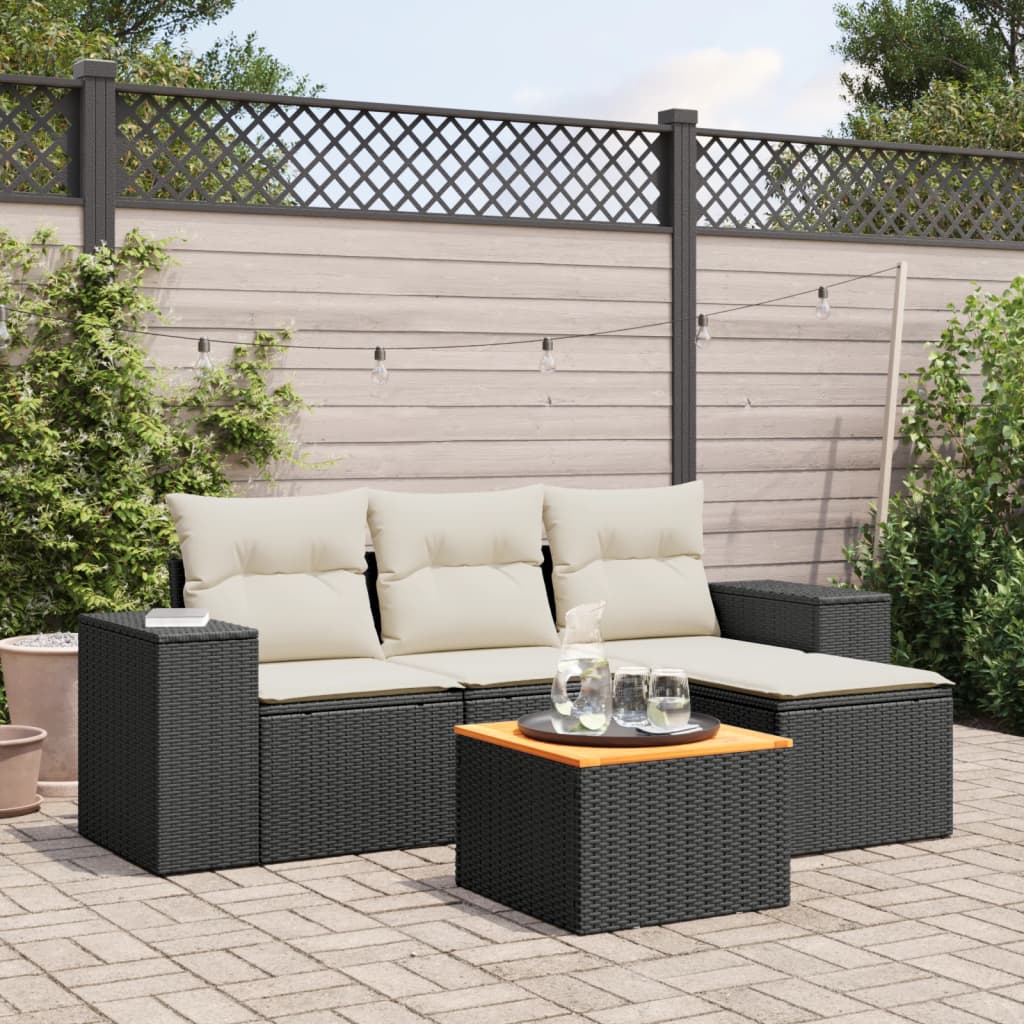 Set mobilier de grădină cu perne, 5 piese, negru, poliratan GartenMobel Dekor