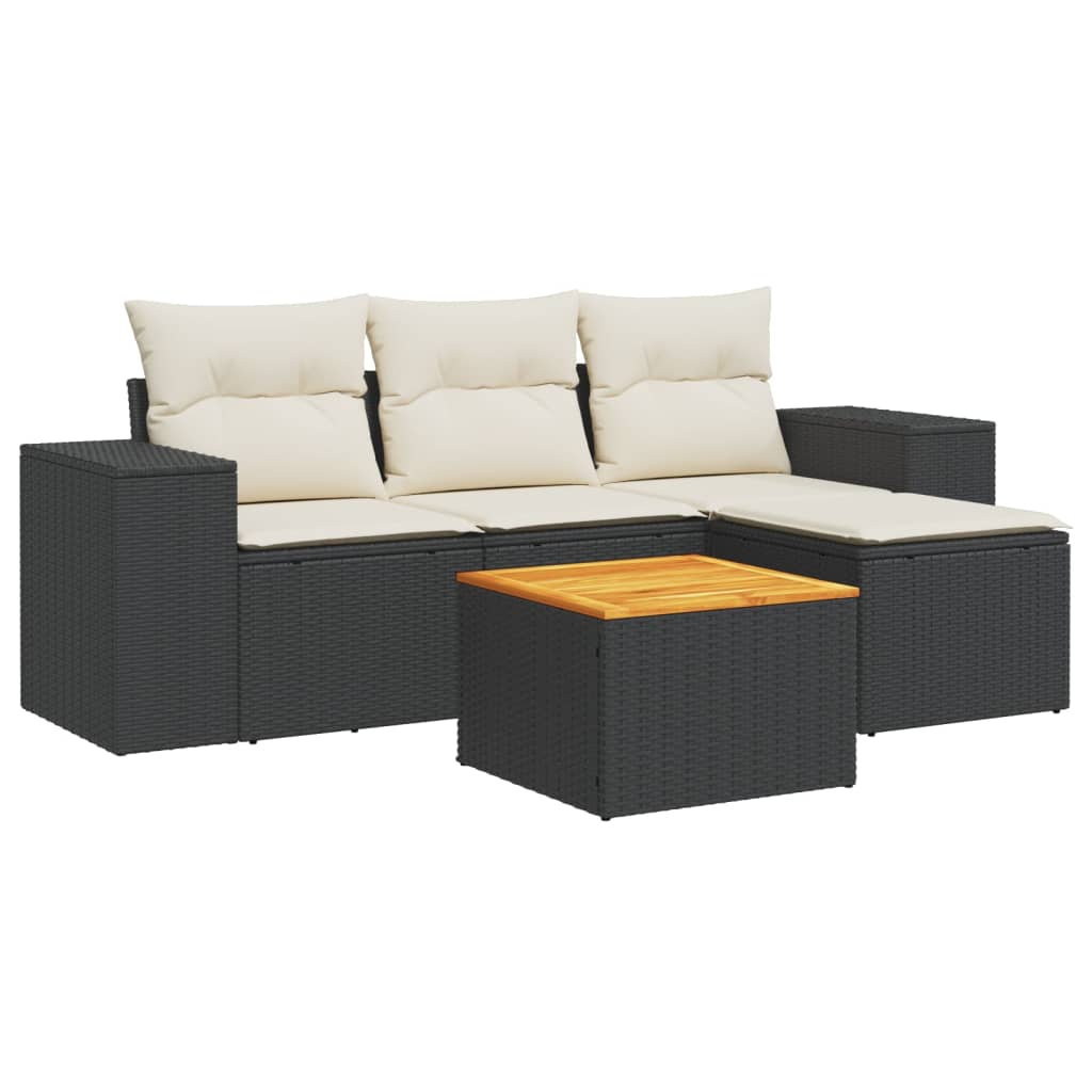 Set mobilier de grădină cu perne, 5 piese, negru, poliratan GartenMobel Dekor