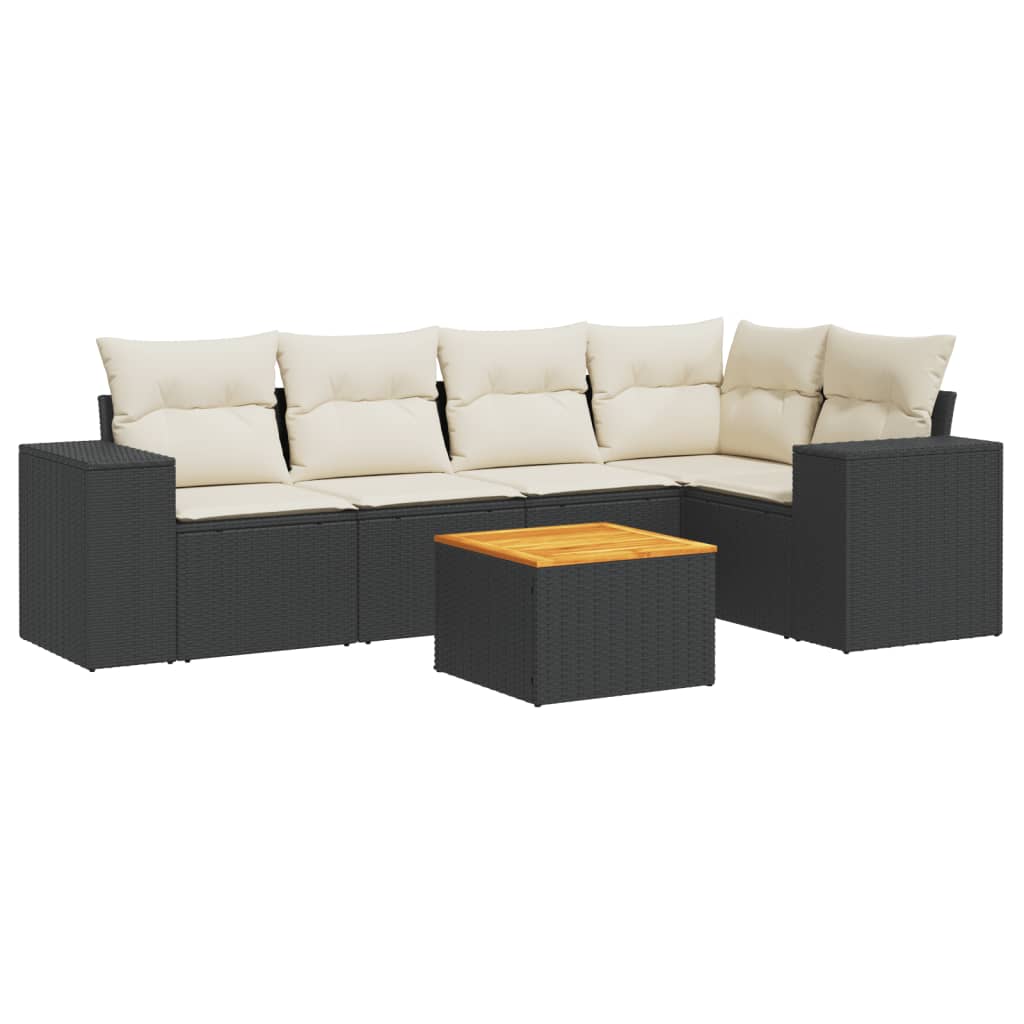 Set mobilier de grădină cu perne, 6 piese, negru, poliratan GartenMobel Dekor