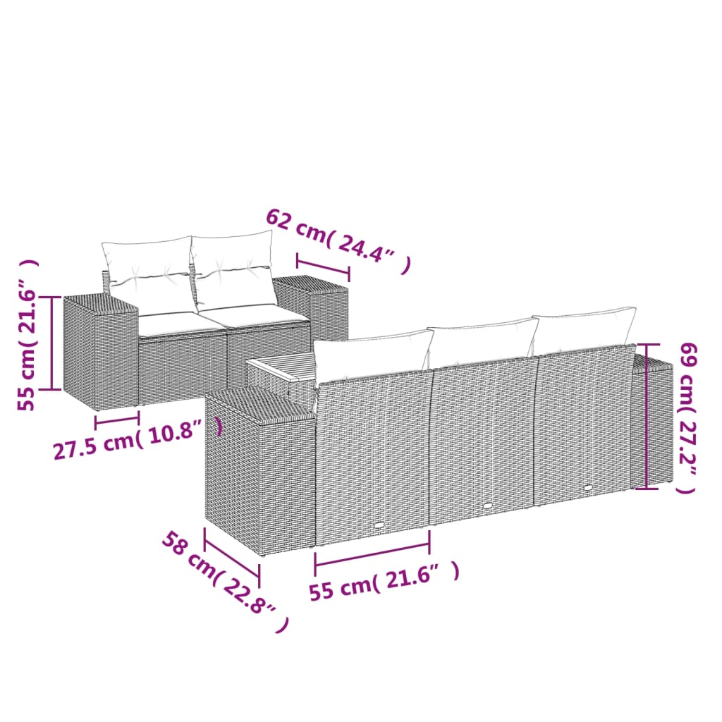 Set mobilier de grădină cu perne, 6 piese, negru, poliratan GartenMobel Dekor