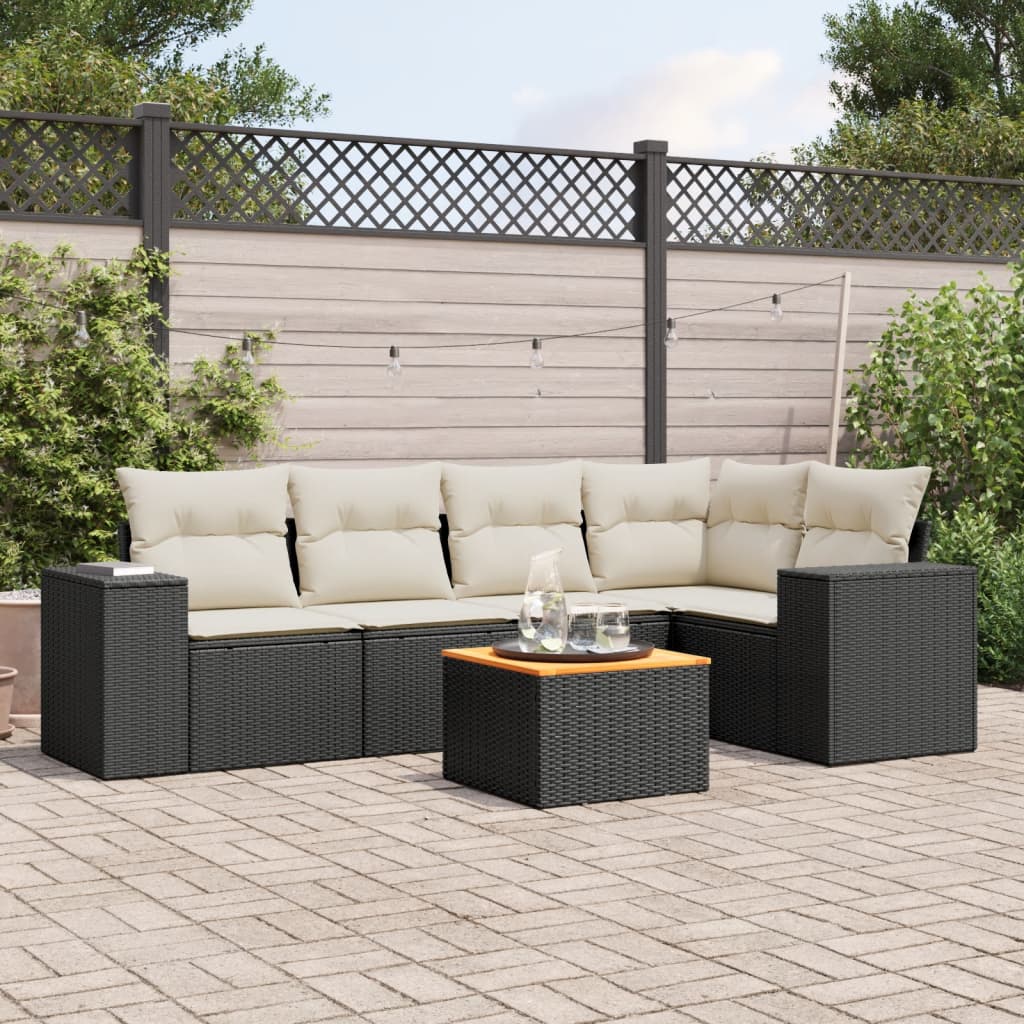 Set mobilier de grădină cu perne, 6 piese, negru, poliratan GartenMobel Dekor