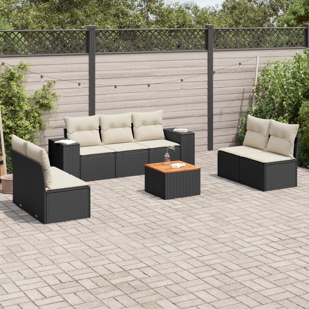 Set mobilier de grădină cu perne, 8 piese, negru, poliratan GartenMobel Dekor