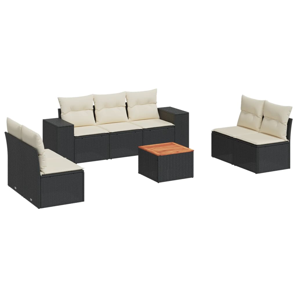Set mobilier de grădină cu perne, 8 piese, negru, poliratan GartenMobel Dekor
