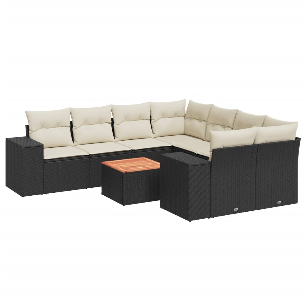 Set mobilier de grădină cu perne, 9 piese, negru, poliratan GartenMobel Dekor