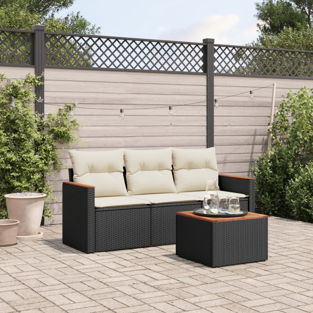 Set mobilier de grădină cu perne, 4 piese, negru, poliratan GartenMobel Dekor