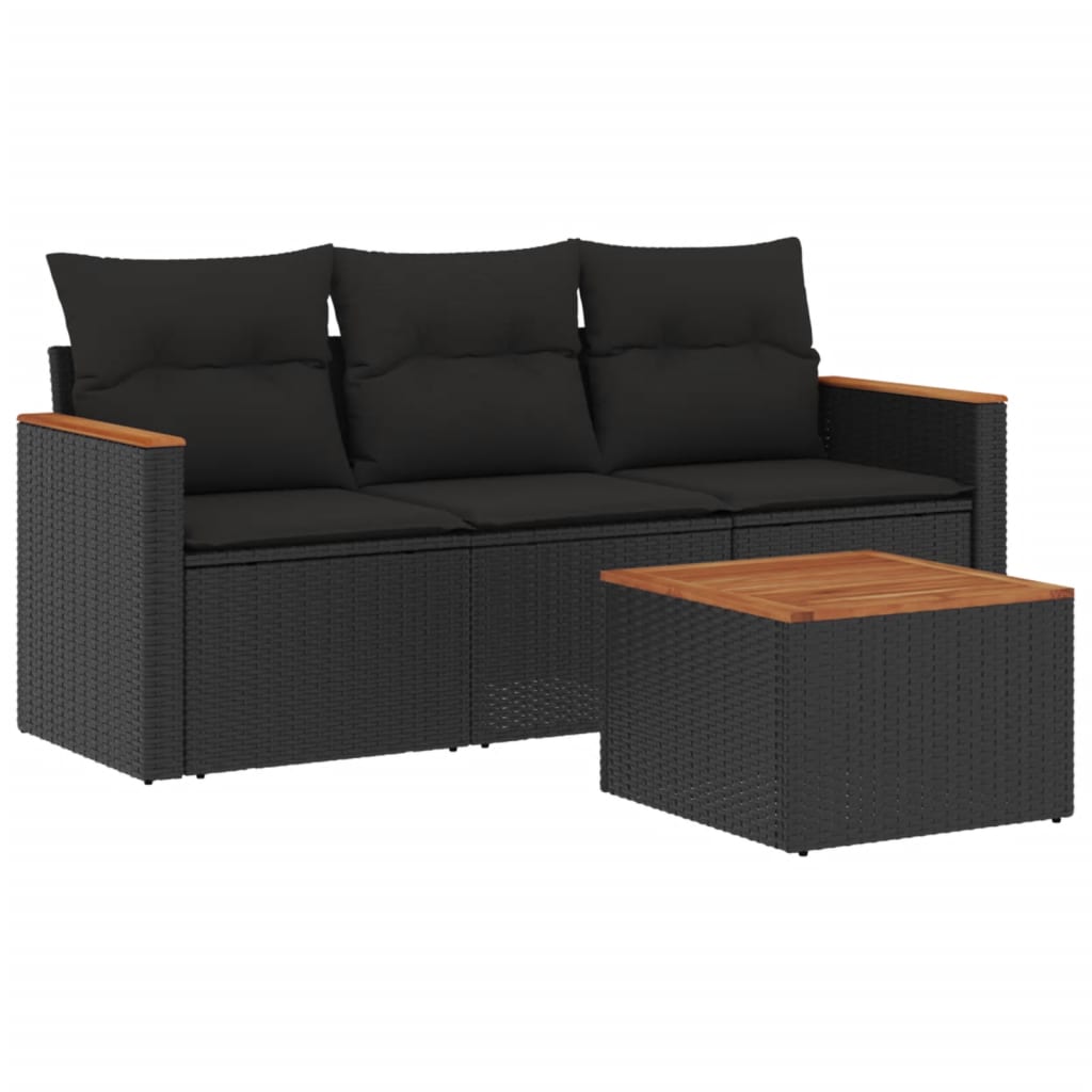 Set mobilier de grădină cu perne, 4 piese, negru, poliratan GartenMobel Dekor