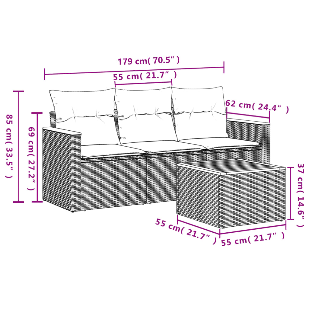 Set mobilier de grădină cu perne, 4 piese, negru, poliratan GartenMobel Dekor