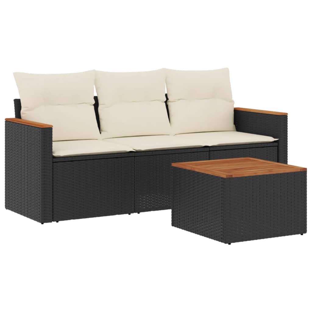Set mobilier de grădină cu perne, 4 piese, negru, poliratan GartenMobel Dekor