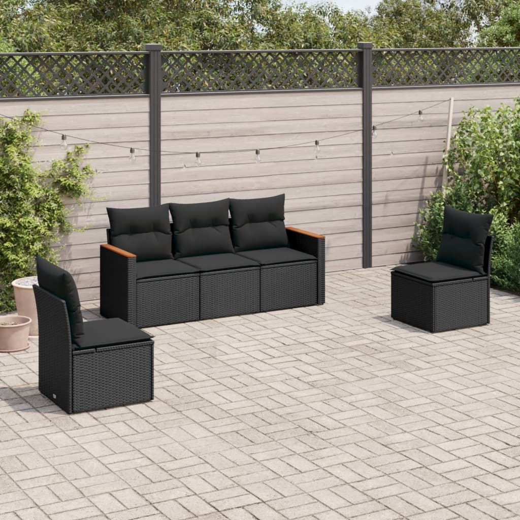 Set mobilier de grădină cu perne, 5 piese, negru, poliratan GartenMobel Dekor