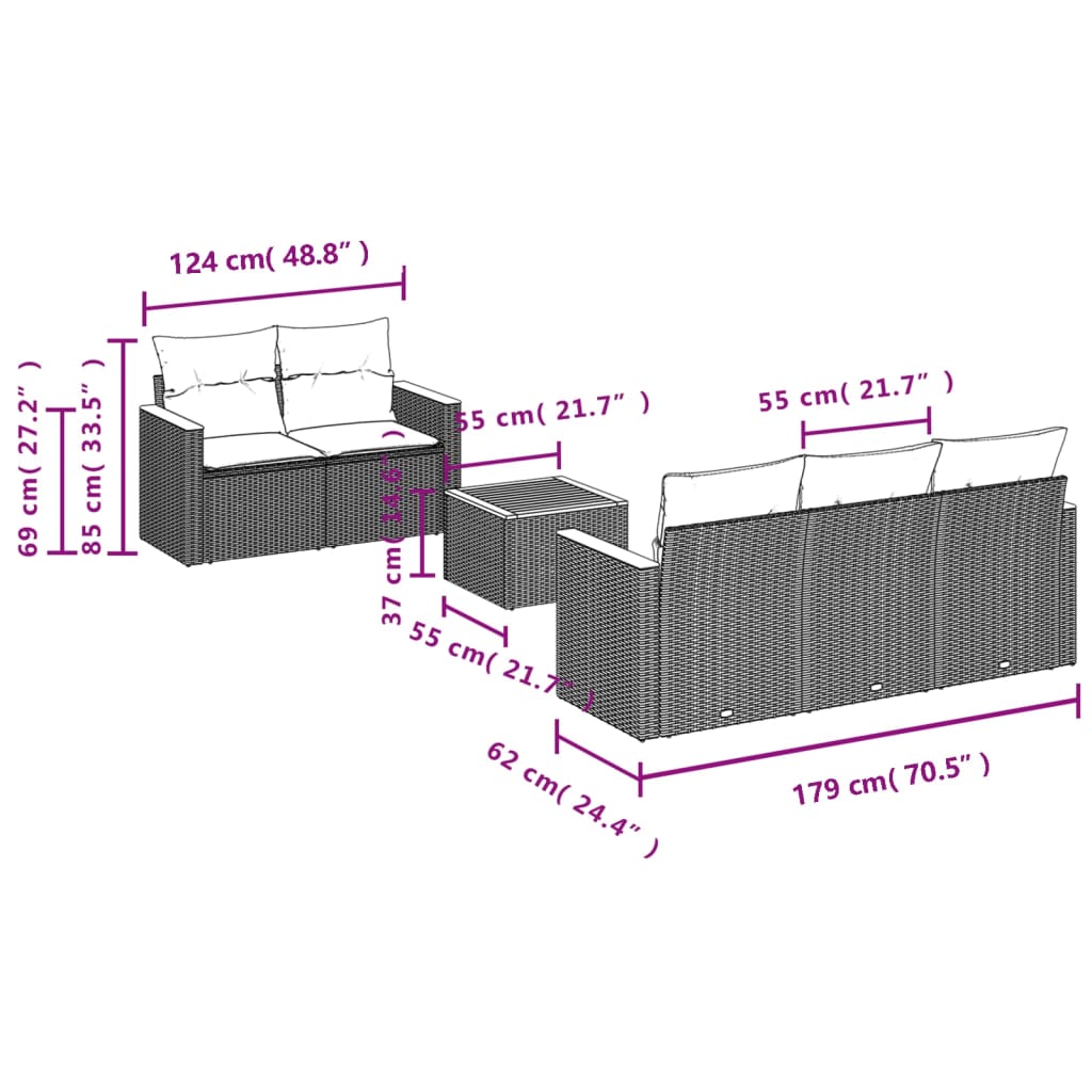 Set mobilier de grădină cu perne, 6 piese, negru, poliratan GartenMobel Dekor