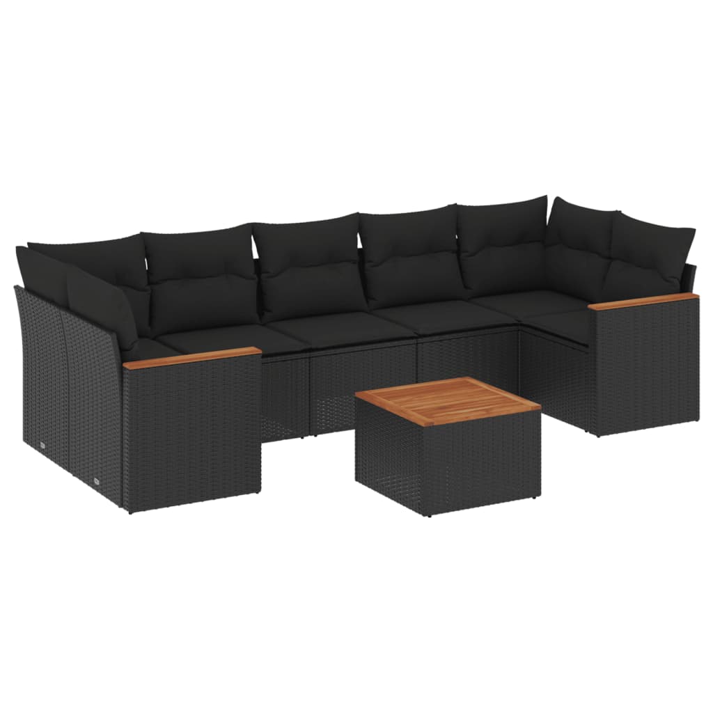 Set mobilier de grădină cu perne, 8 piese, negru, poliratan GartenMobel Dekor