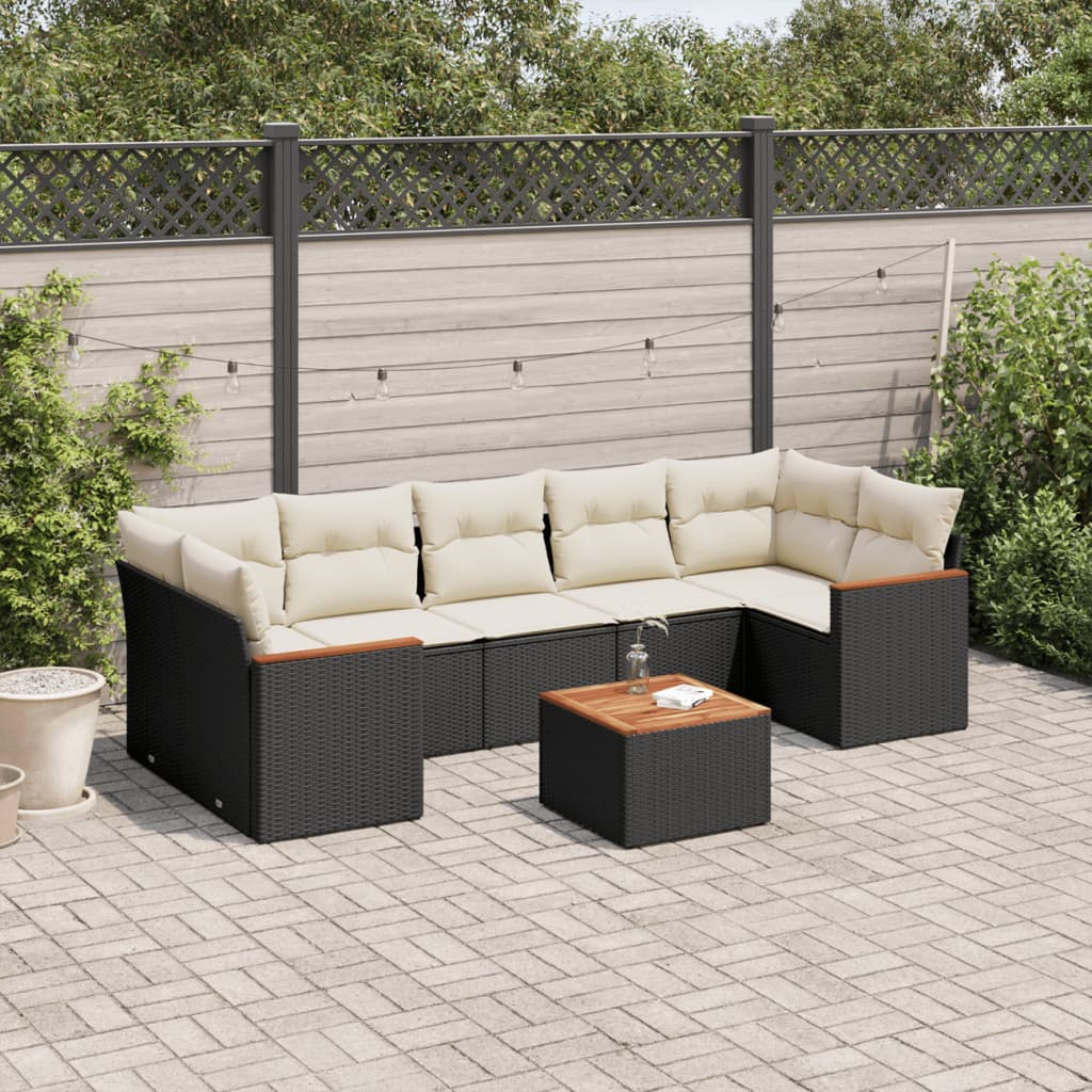 Set mobilier de grădină cu perne, 8 piese, negru, poliratan GartenMobel Dekor