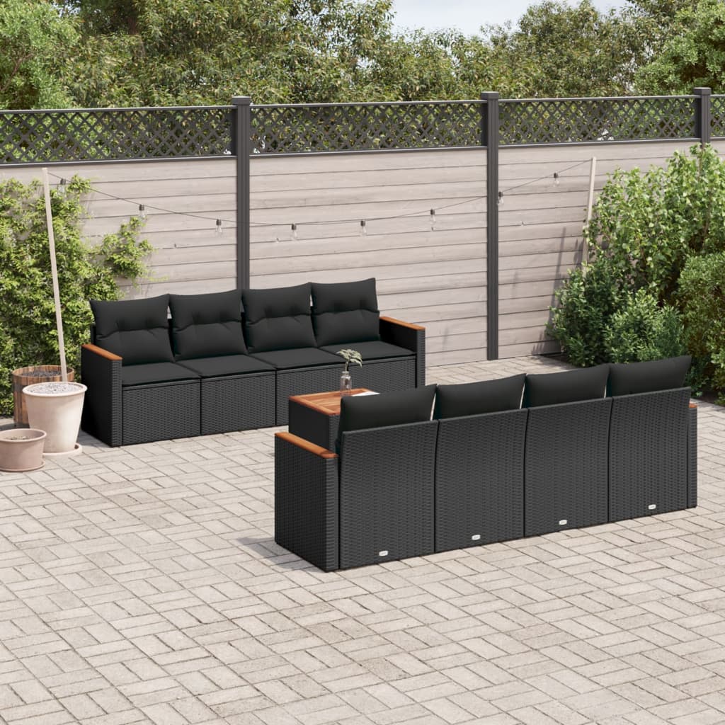 Set mobilier de grădină cu perne, 9 piese, negru, poliratan GartenMobel Dekor