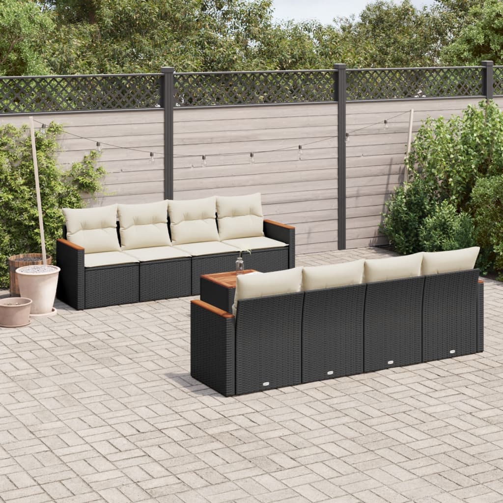 Set mobilier de grădină cu perne, 9 piese, negru, poliratan GartenMobel Dekor