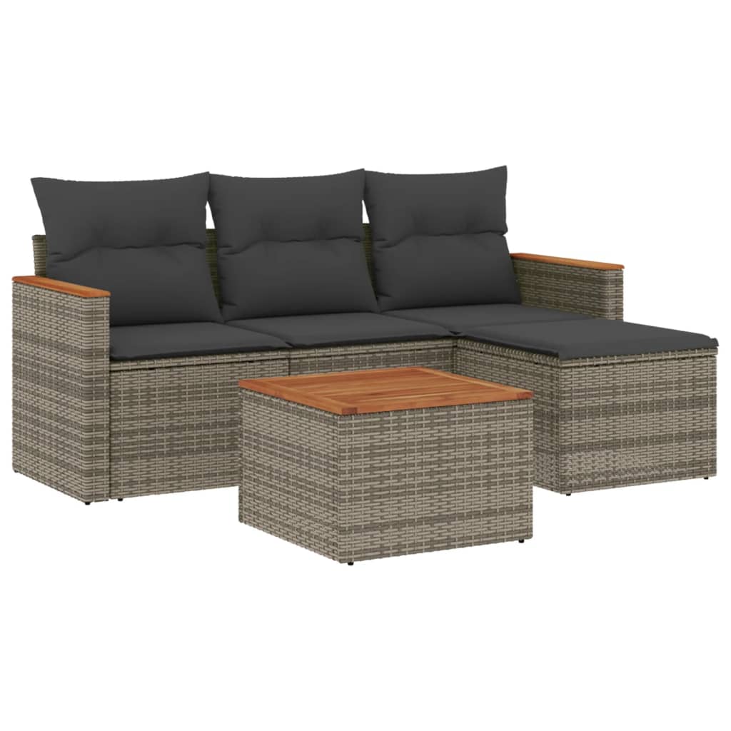 Set canapea de grădină cu perne, 5 piese, gri, poliratan GartenMobel Dekor