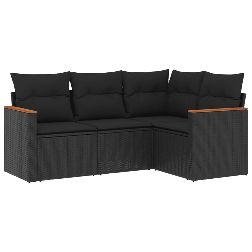 Set mobilier de grădină cu perne, 4 piese, negru, poliratan GartenMobel Dekor
