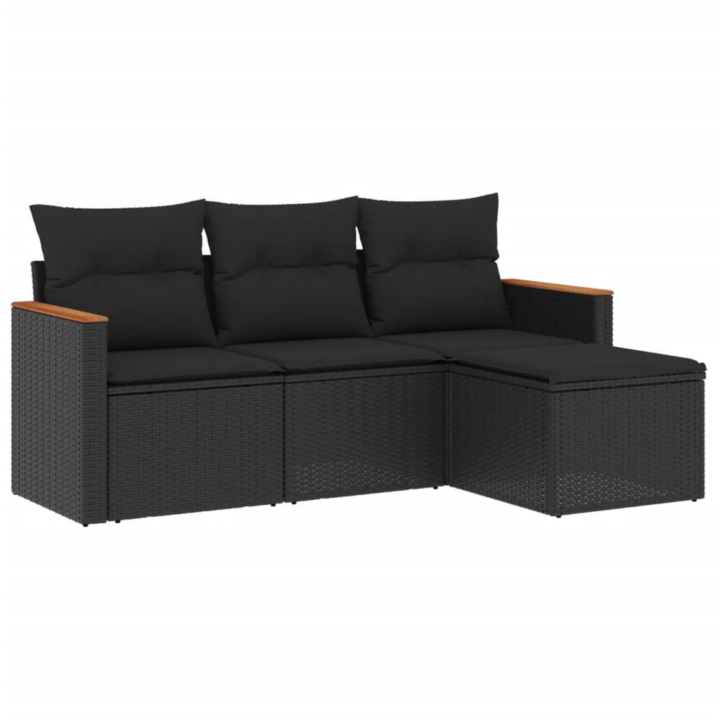 Set mobilier de grădină cu perne, 4 piese, negru, poliratan GartenMobel Dekor
