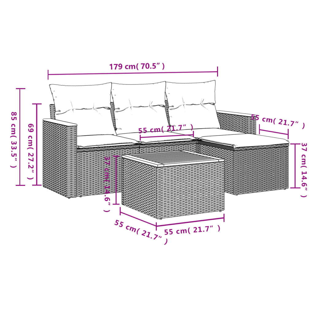 Set mobilier de grădină cu perne, 5 piese, negru, poliratan GartenMobel Dekor