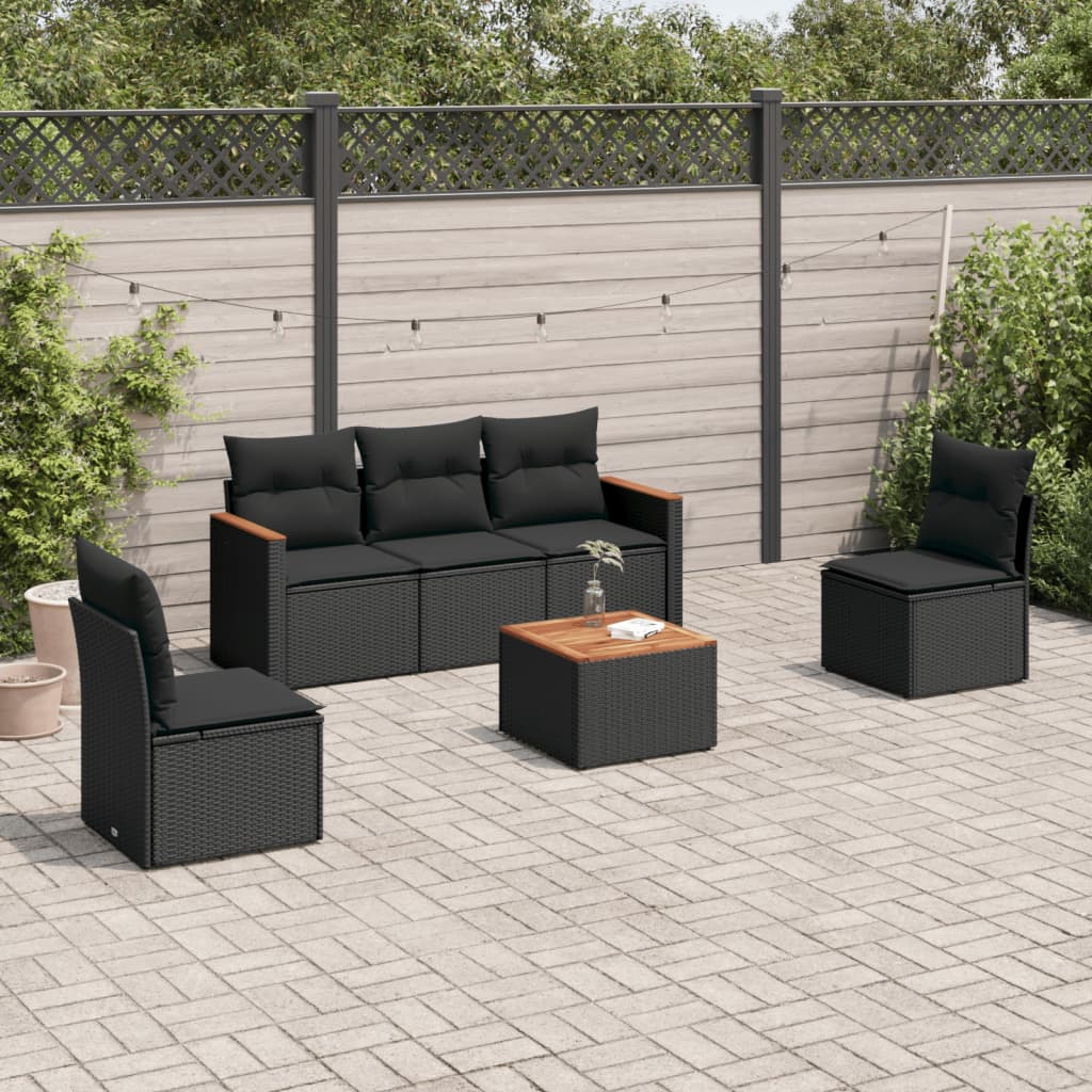 Set mobilier de grădină cu perne, 6 piese, negru, poliratan GartenMobel Dekor