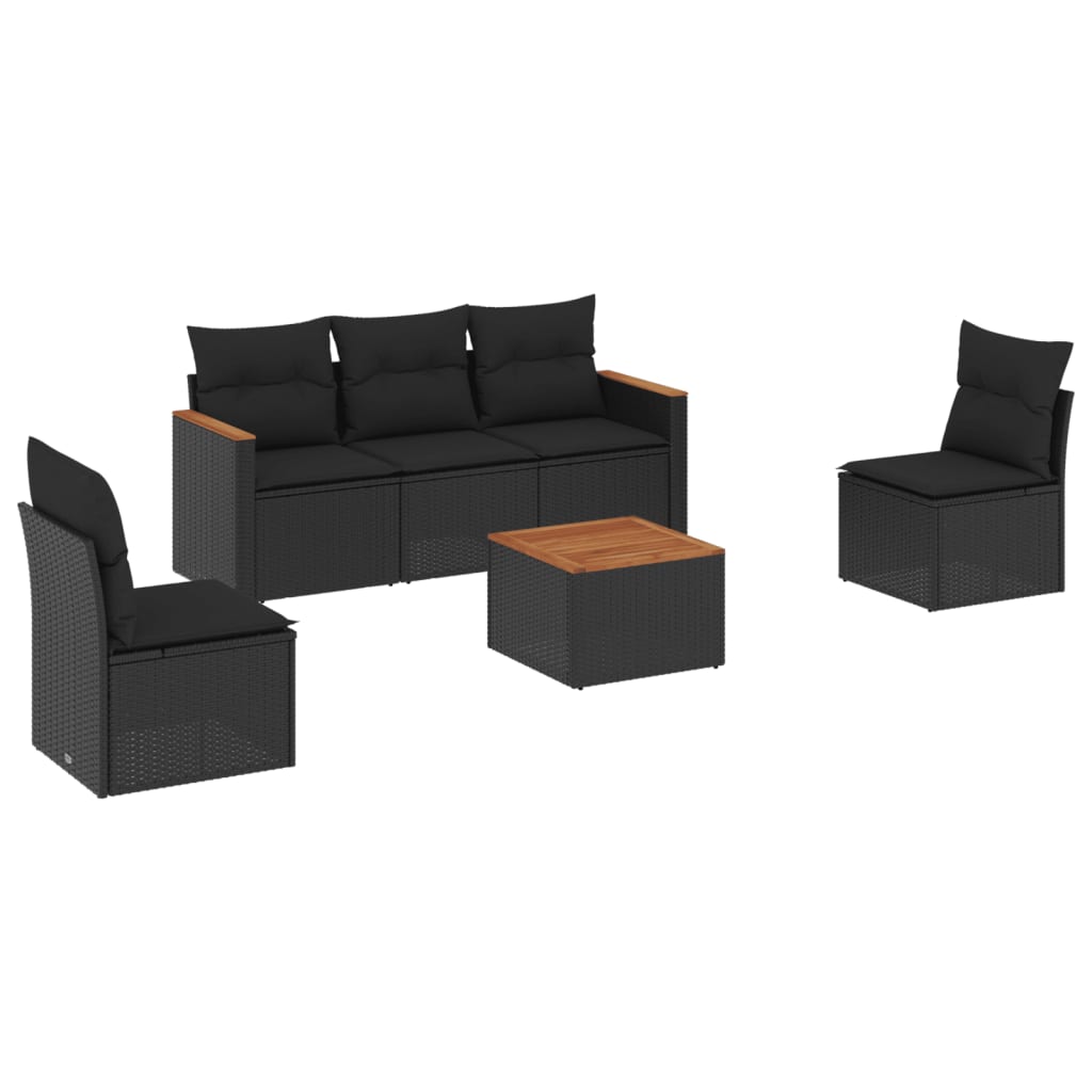 Set mobilier de grădină cu perne, 6 piese, negru, poliratan GartenMobel Dekor
