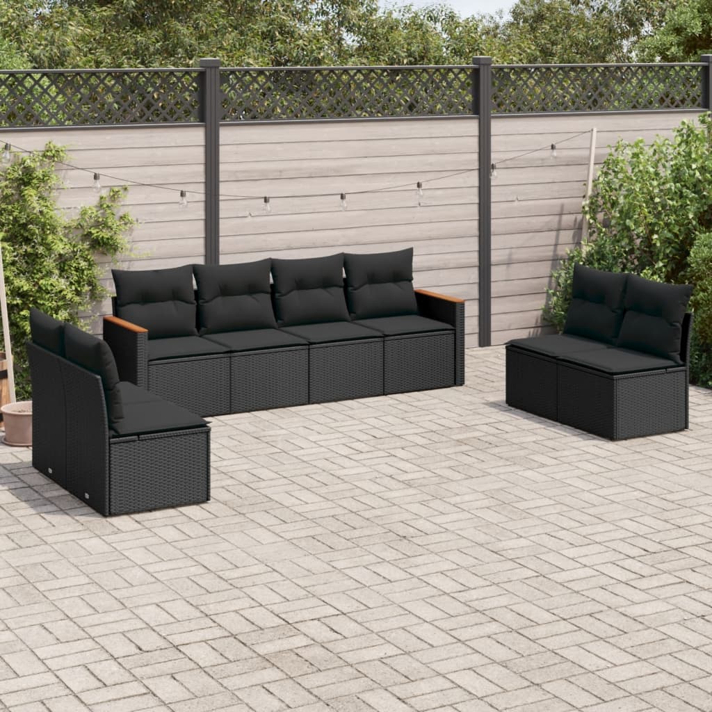 Set mobilier de grădină cu perne, 8 piese, negru, poliratan GartenMobel Dekor
