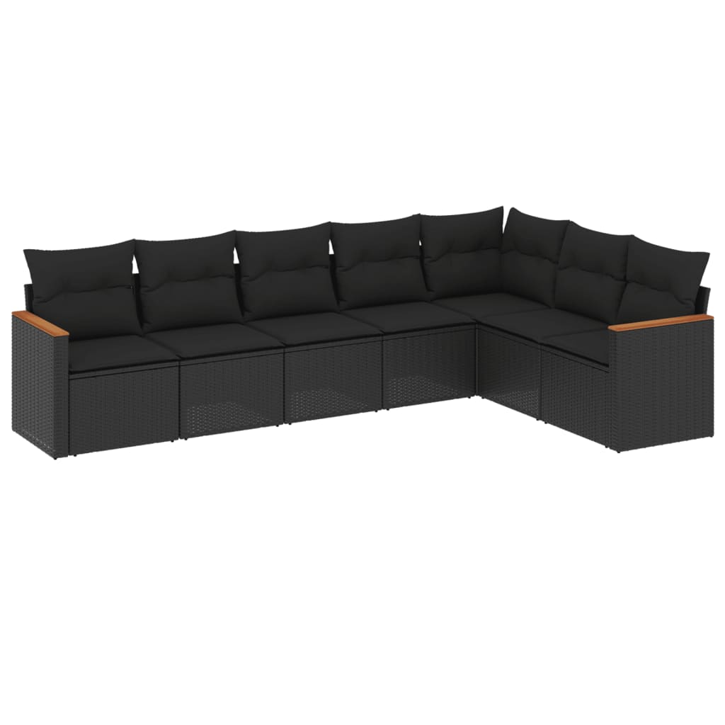 Set canapele de grădină cu perne, 7 piese, negru, poliratan GartenMobel Dekor