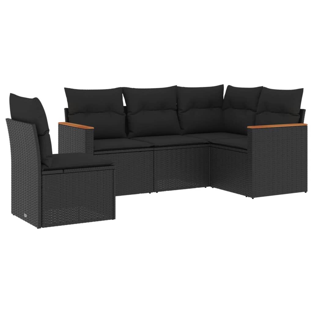 Set mobilier de grădină cu perne, 5 piese, negru, poliratan GartenMobel Dekor