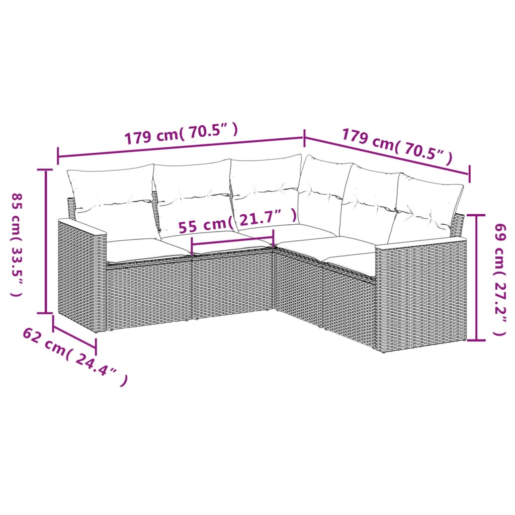 Set mobilier de grădină cu perne, 5 piese, negru, poliratan GartenMobel Dekor