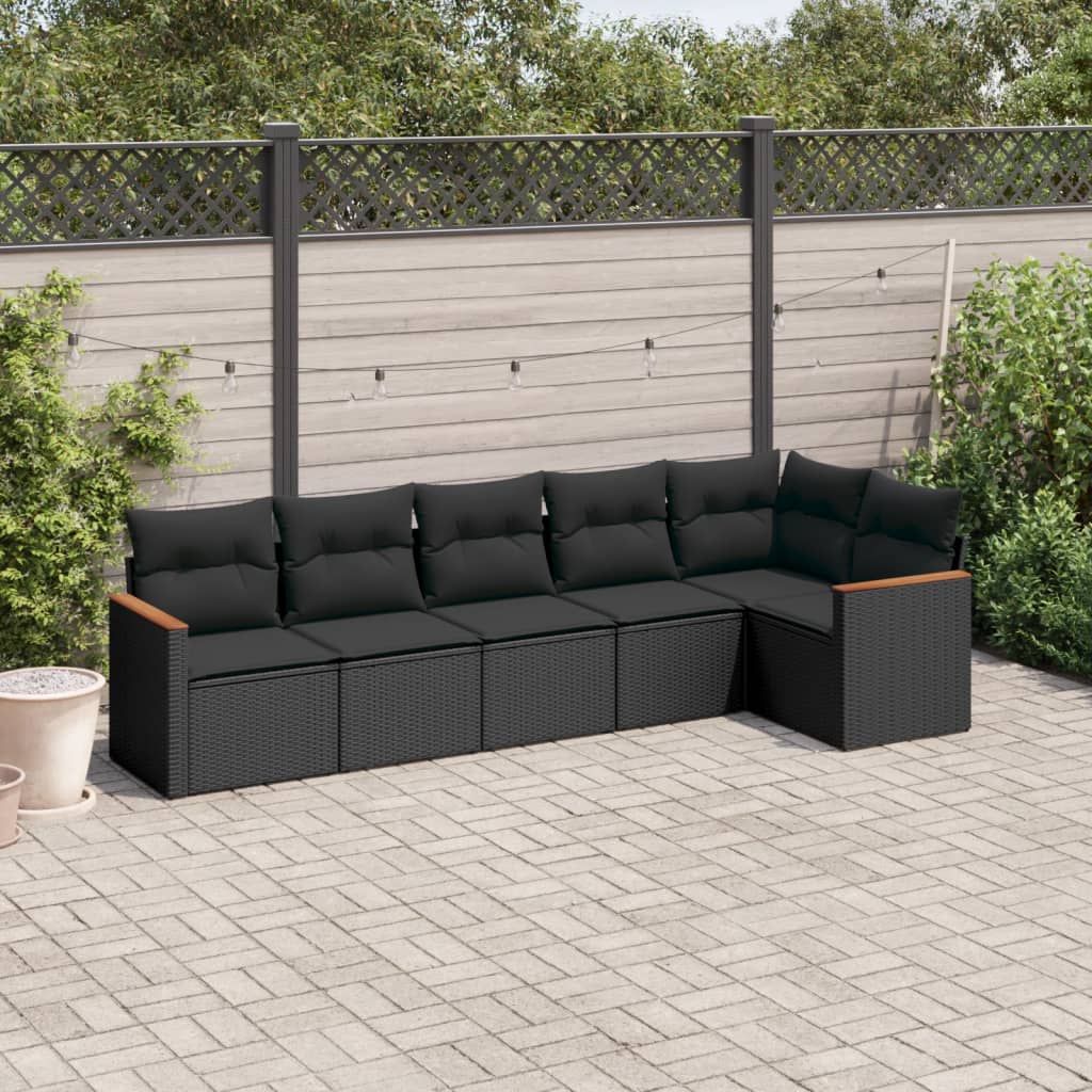 Set mobilier de grădină cu perne, 6 piese, negru, poliratan GartenMobel Dekor