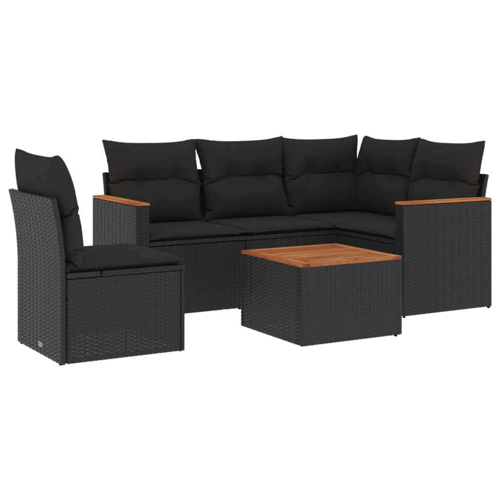 Set mobilier de grădină cu perne, 6 piese, negru, poliratan GartenMobel Dekor