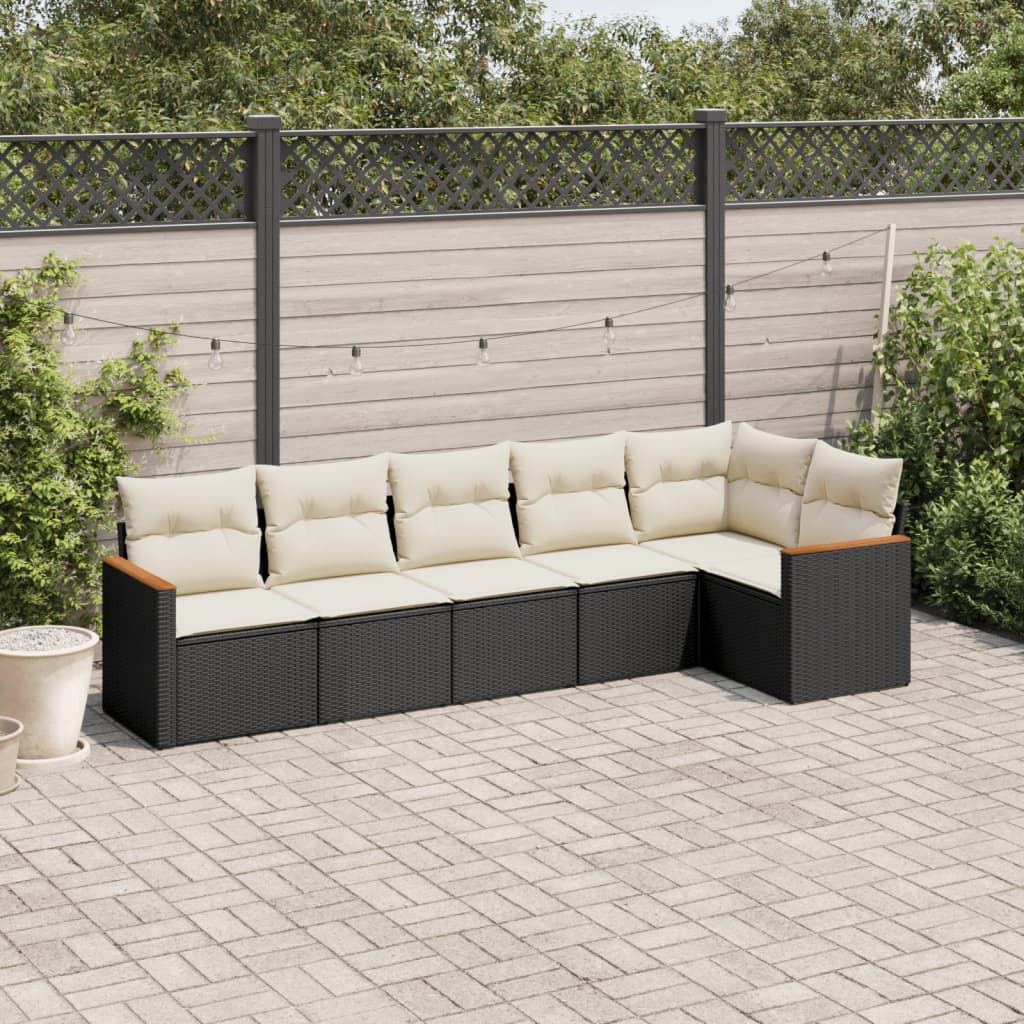 Set mobilier de grădină cu perne, 6 piese, negru, poliratan GartenMobel Dekor