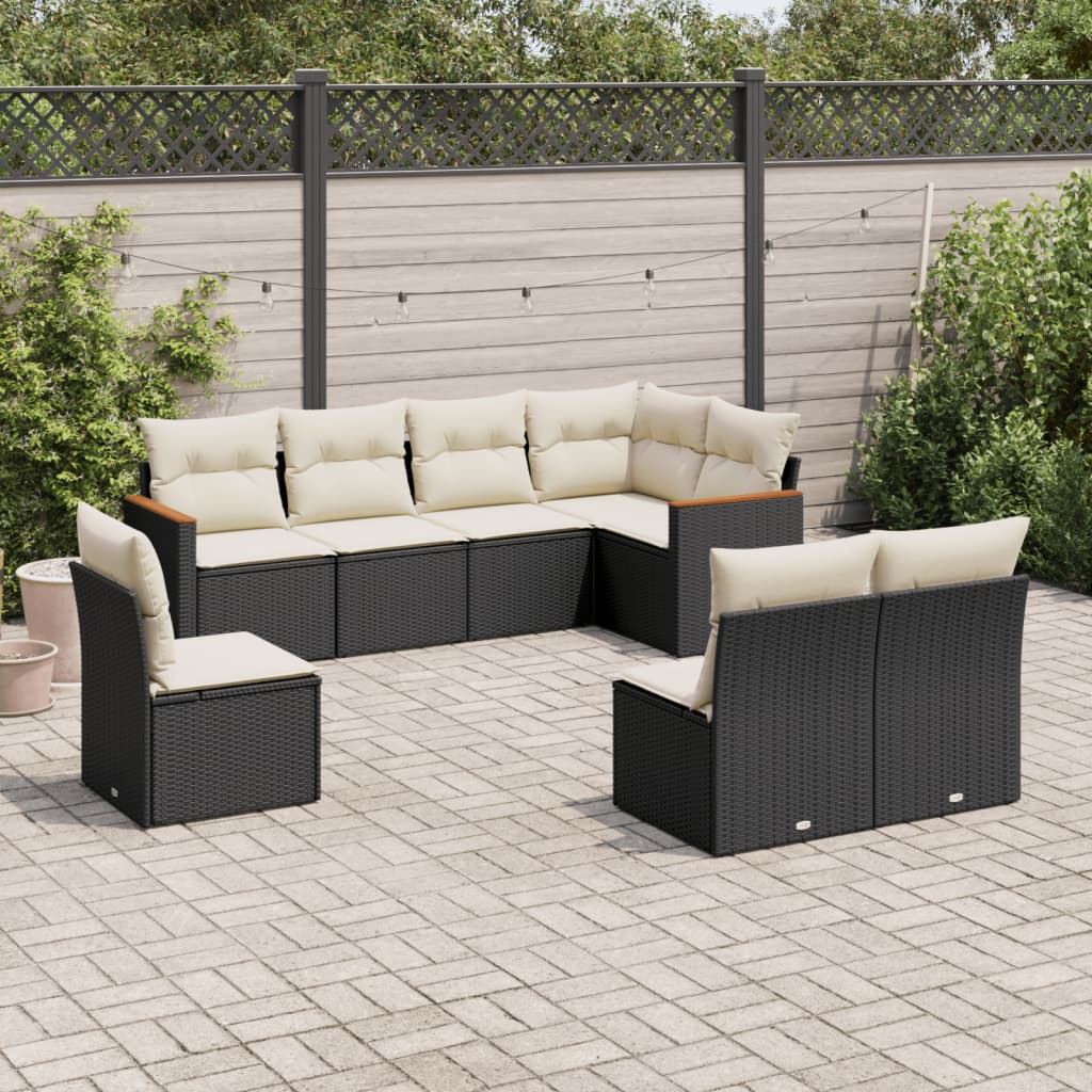 Set mobilier de grădină cu perne, 8 piese, negru, poliratan GartenMobel Dekor