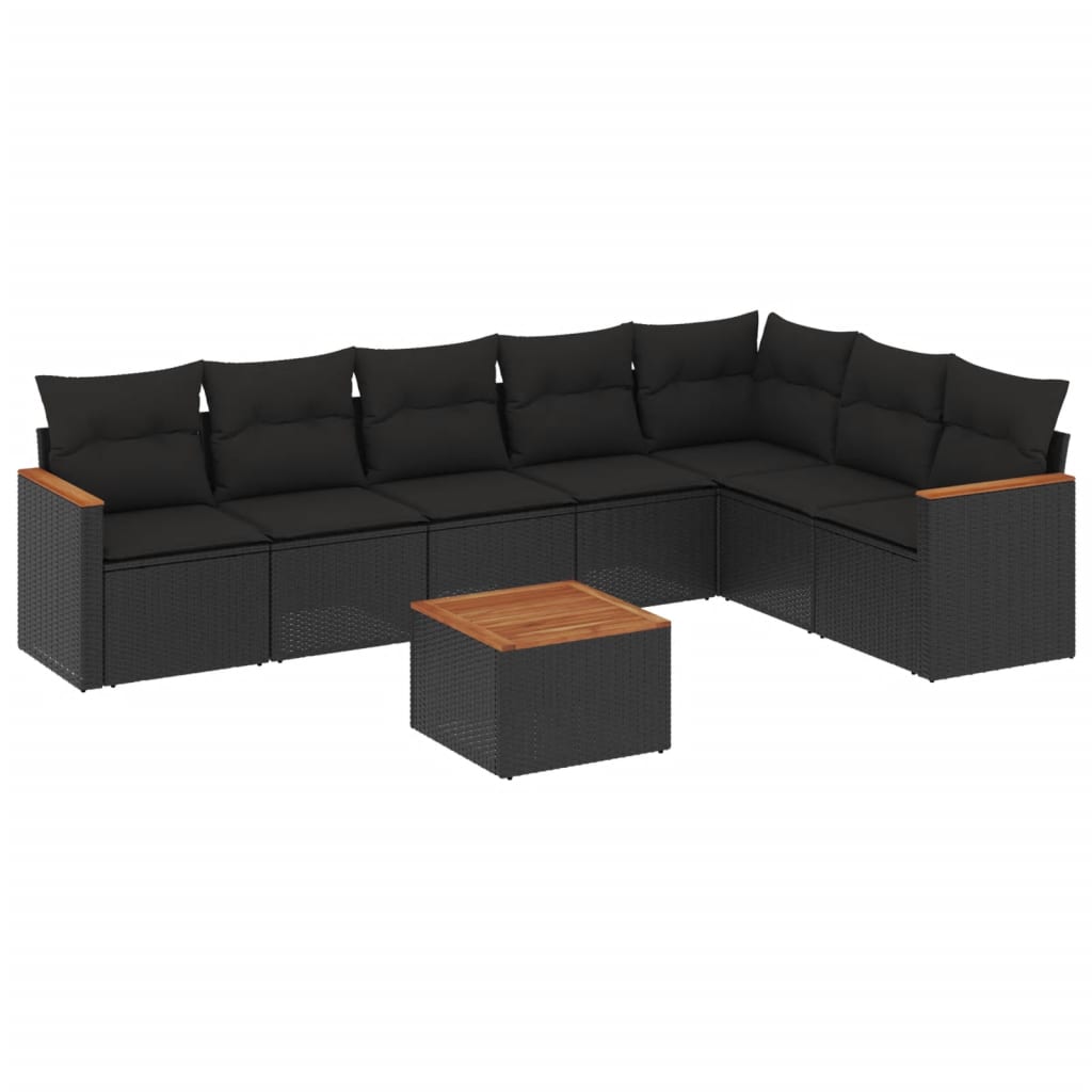Set mobilier de grădină cu perne, 8 piese, negru, poliratan GartenMobel Dekor