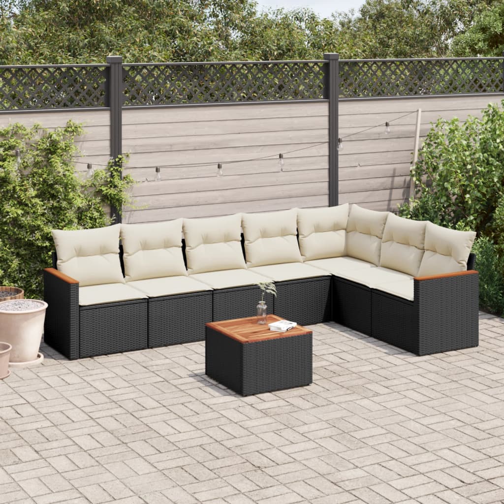 Set mobilier de grădină cu perne, 8 piese, negru, poliratan GartenMobel Dekor