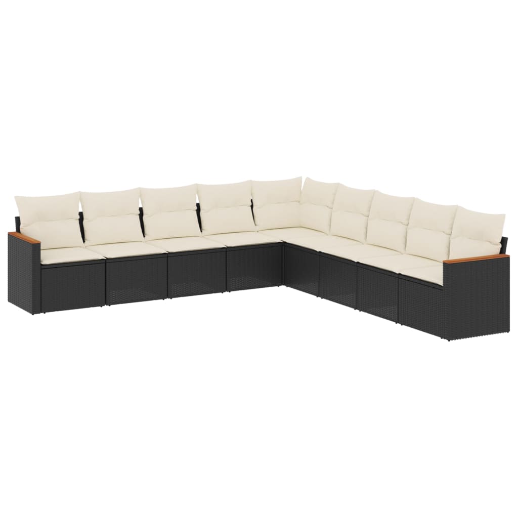 Set mobilier de grădină cu perne, 9 piese, negru, poliratan GartenMobel Dekor