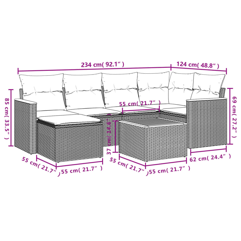 Set canapele de grădină cu perne, 7 piese, negru, poliratan GartenMobel Dekor