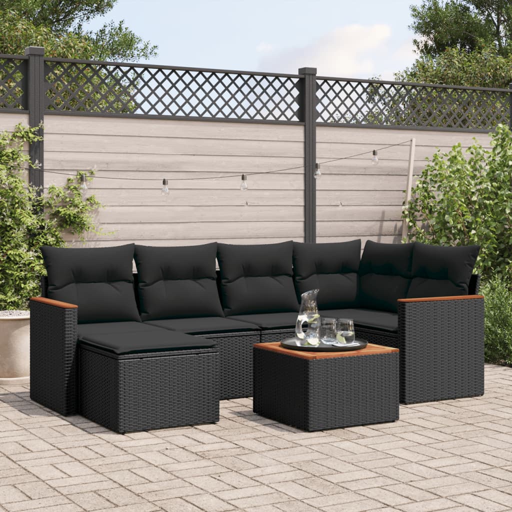 Set canapele de grădină cu perne, 7 piese, negru, poliratan GartenMobel Dekor