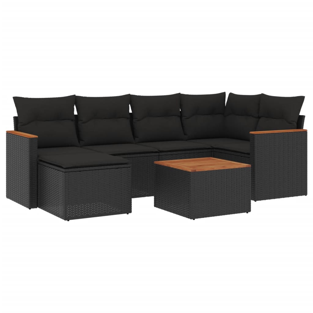 Set canapele de grădină cu perne, 7 piese, negru, poliratan GartenMobel Dekor