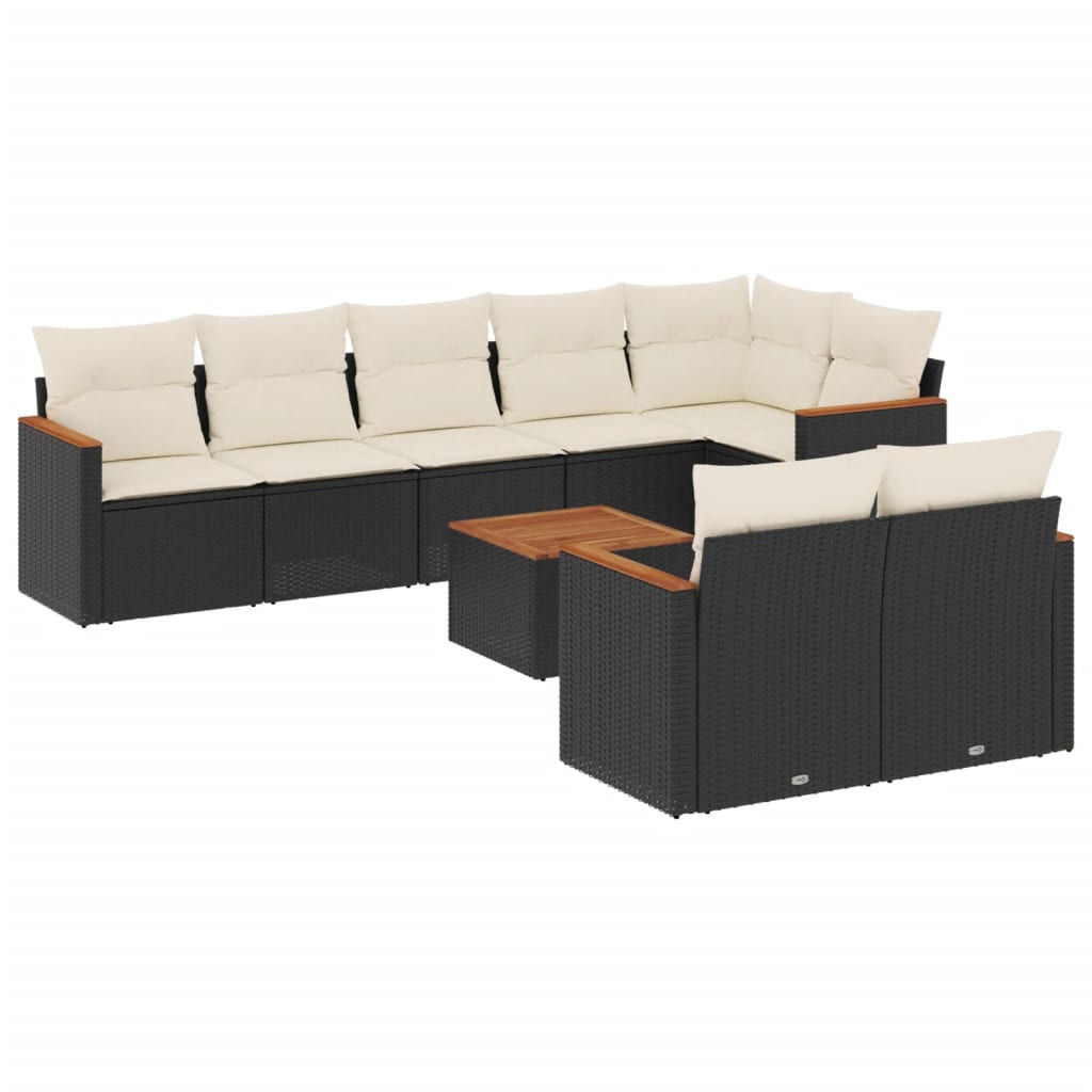 Set mobilier de grădină cu perne, 9 piese, negru, poliratan GartenMobel Dekor