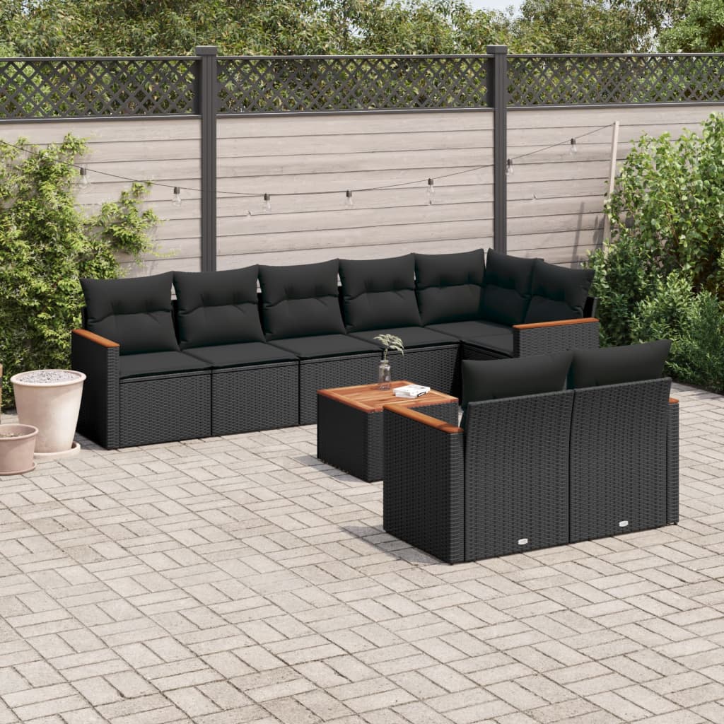 Set mobilier de grădină cu perne, 9 piese, negru, poliratan GartenMobel Dekor