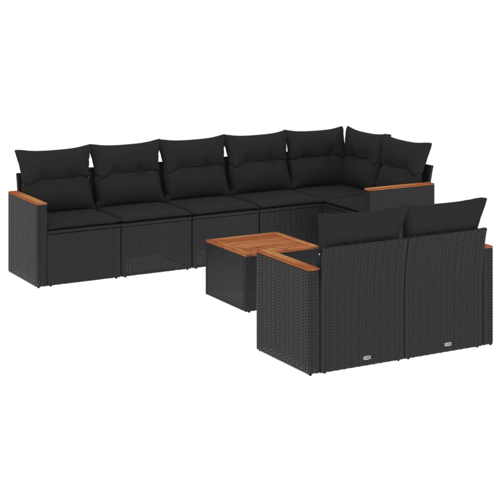 Set mobilier de grădină cu perne, 9 piese, negru, poliratan GartenMobel Dekor