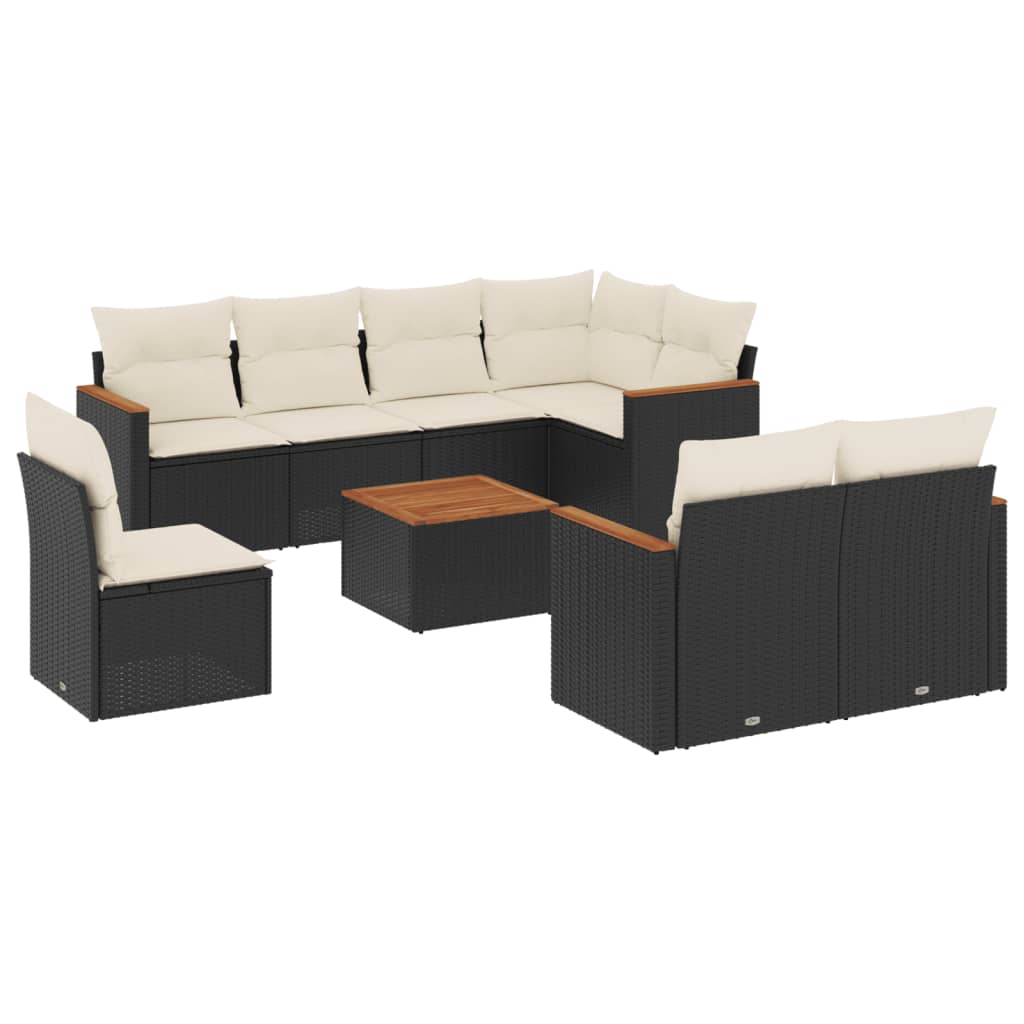 Set mobilier de grădină cu perne, 9 piese, negru, poliratan GartenMobel Dekor
