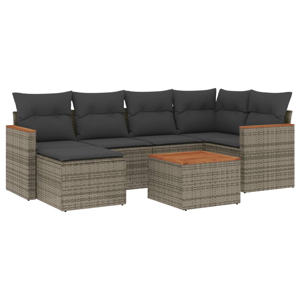 Set canapele de grădină, 7 piese, cu perne, gri, poliratan GartenMobel Dekor