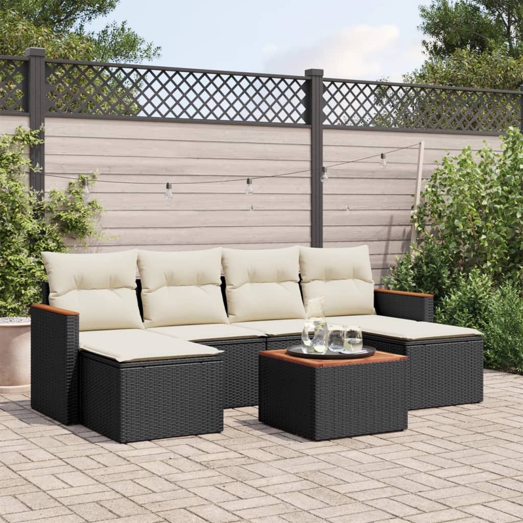 Set canapele de grădină cu perne, 7 piese, negru, poliratan GartenMobel Dekor