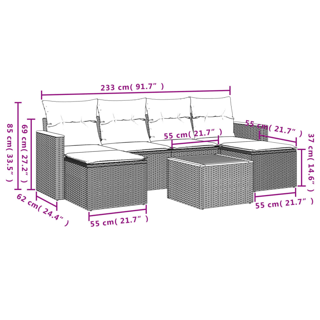 Set canapele de grădină cu perne, 7 piese, negru, poliratan GartenMobel Dekor