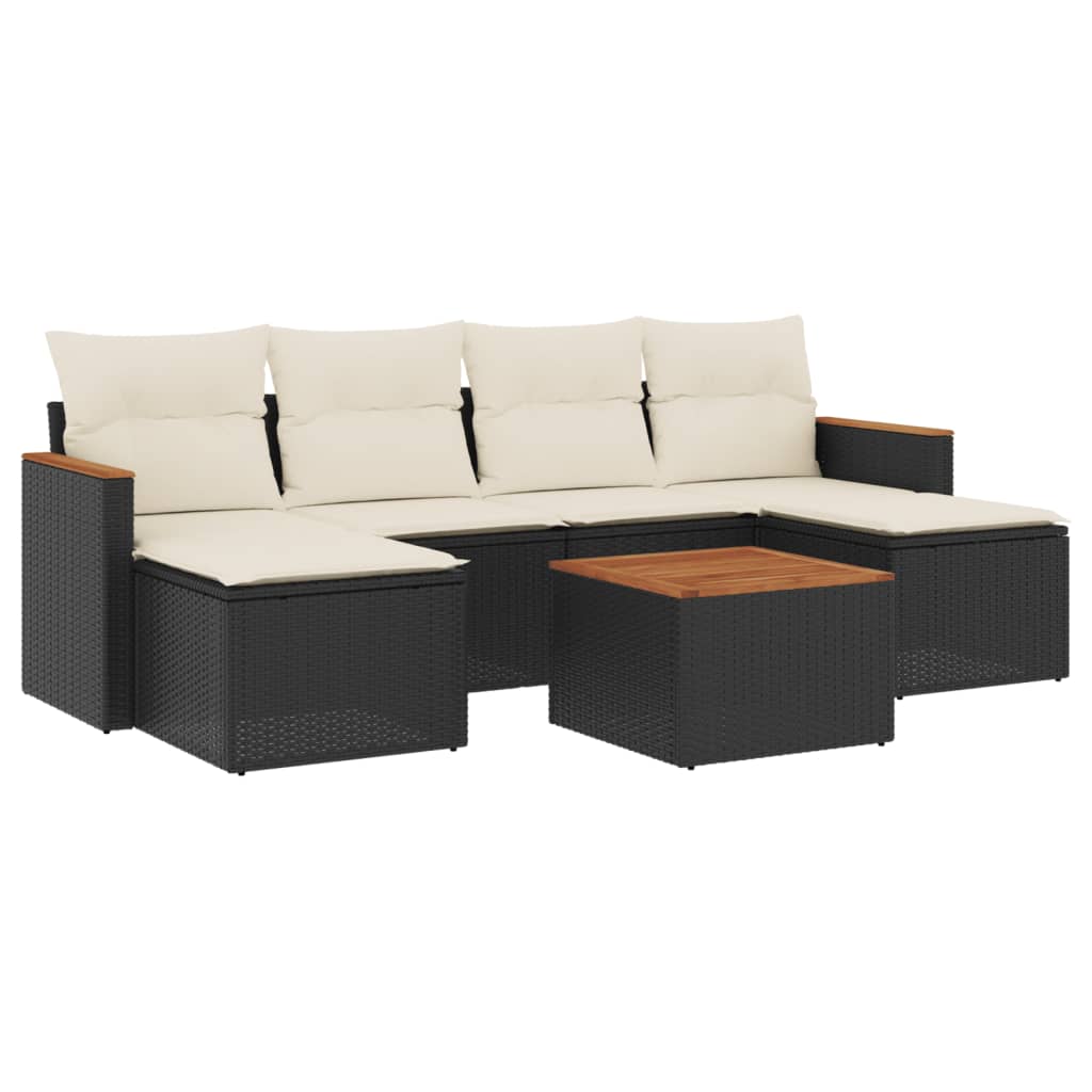 Set canapele de grădină cu perne, 7 piese, negru, poliratan GartenMobel Dekor