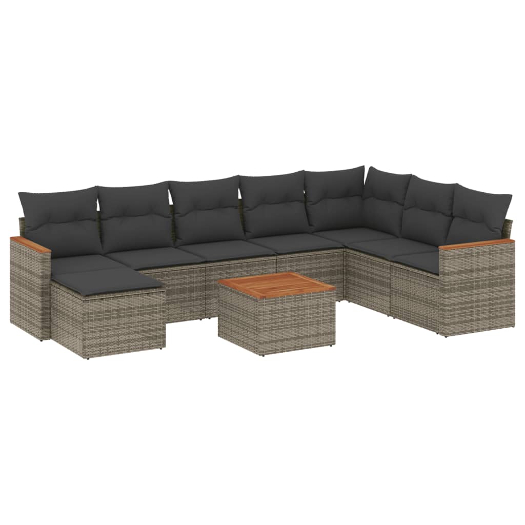 Set canapele de grădină, 9 piese, cu perne, gri, poliratan GartenMobel Dekor