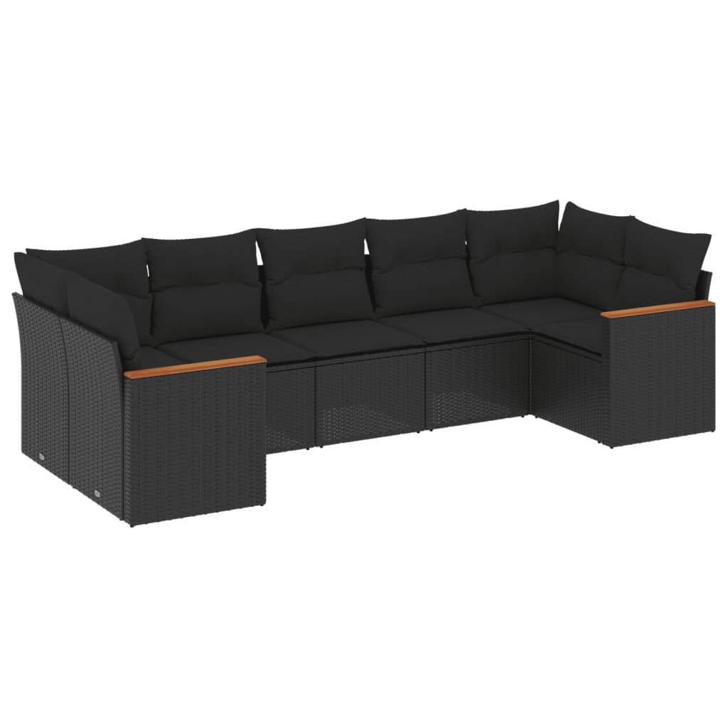 Set canapele de grădină cu perne, 7 piese, negru, poliratan GartenMobel Dekor