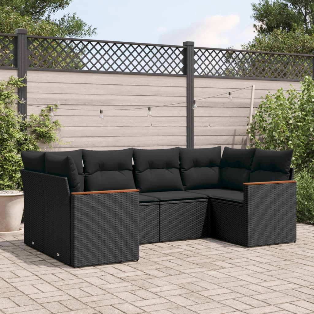 Set mobilier de grădină cu perne, 6 piese, negru, poliratan GartenMobel Dekor