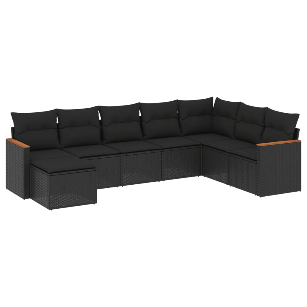 Set mobilier de grădină cu perne, 8 piese, negru, poliratan GartenMobel Dekor
